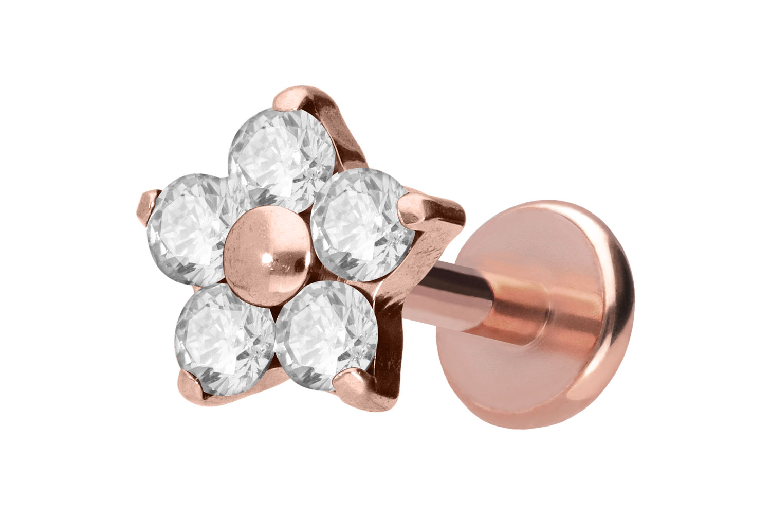 Titan Labret Piercing mit Push Fit KRISTALLBLUME